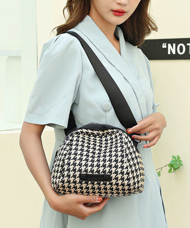 Women Black Plaid Versatile Canvas CrossBody Bag