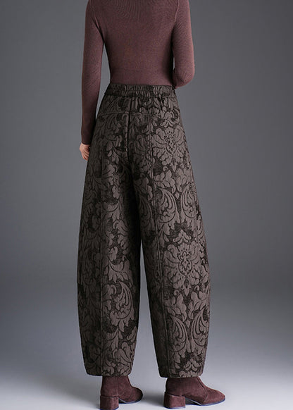 Women Black Pockets Jacquard High Waist Lantern Pants Fall