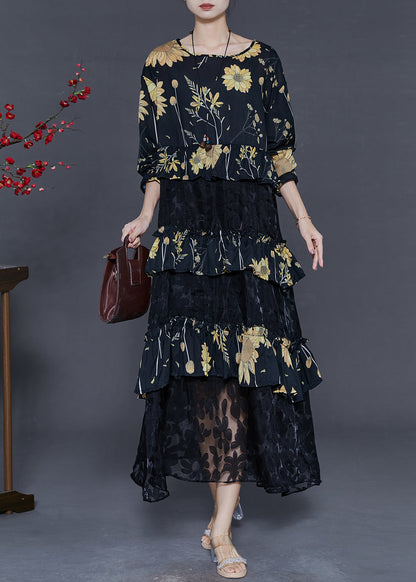 Women Black Print Patchwork Lace Vacation Dresses Spring