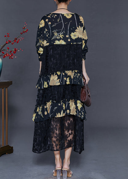 Women Black Print Patchwork Lace Vacation Dresses Spring