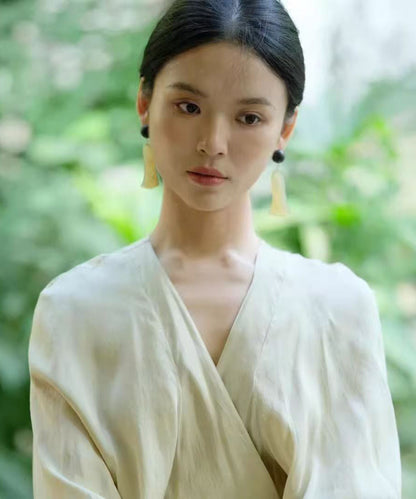 Women Black Sandalwood Carving Drop Earrings