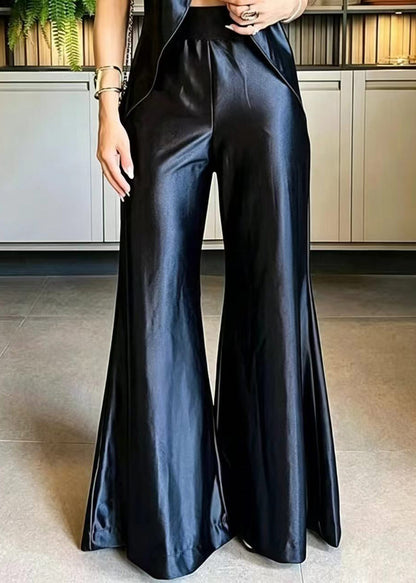 Women Black Stand Collar Asymmetrical Two Pieces Set Sleeveless
