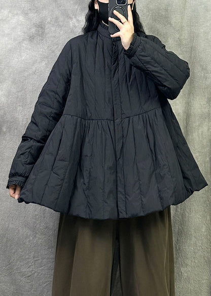 Women Black Stand Collar Patchwork Duck Down Canada Goose Jacket Winter