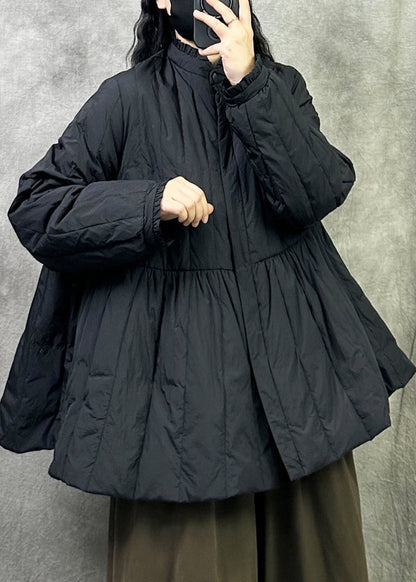 Women Black Stand Collar Patchwork Duck Down Canada Goose Jacket Winter