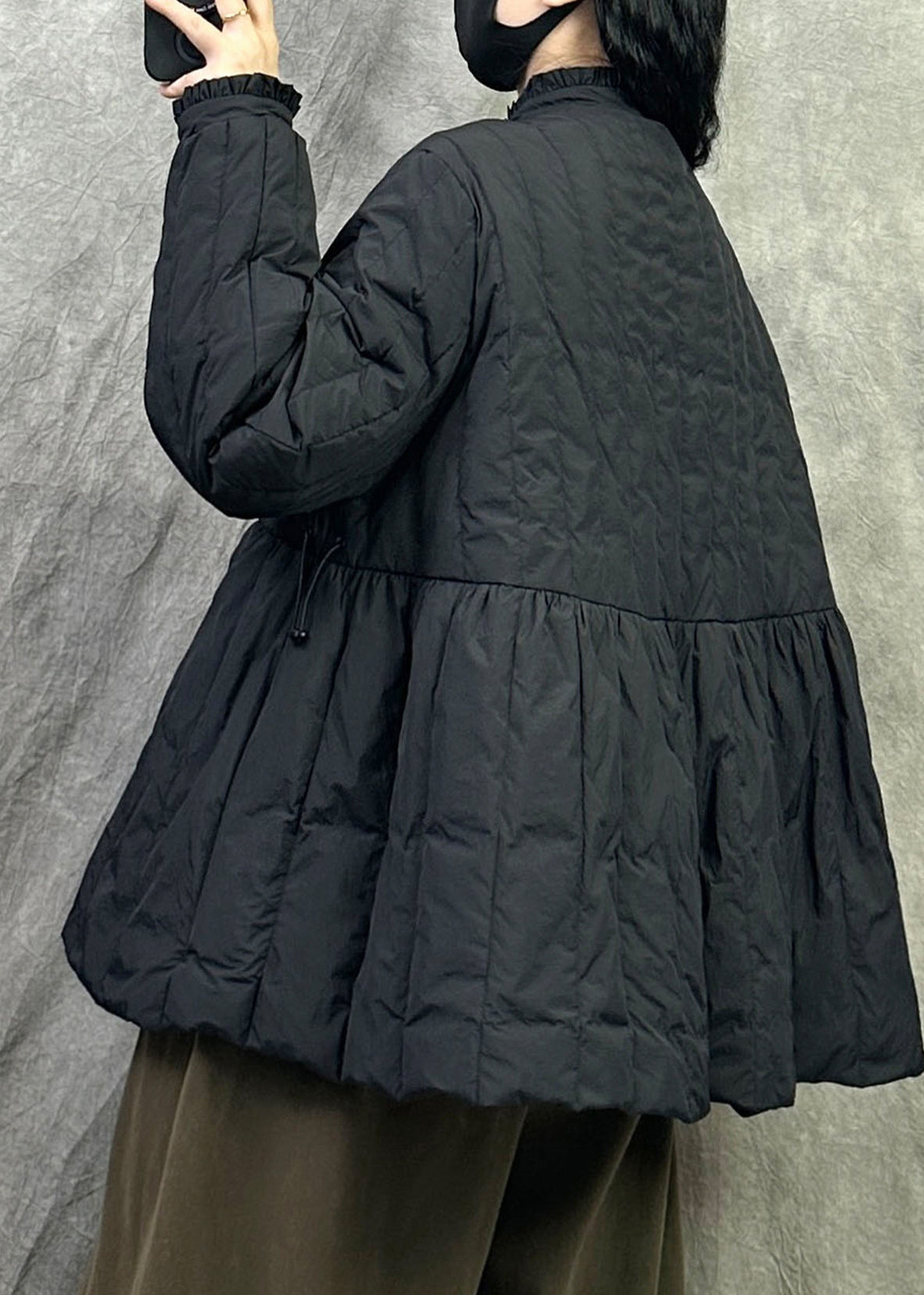 Women Black Stand Collar Patchwork Duck Down Canada Goose Jacket Winter