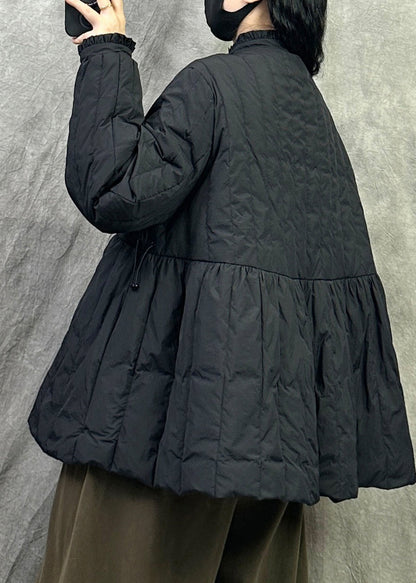Women Black Stand Collar Patchwork Duck Down Canada Goose Jacket Winter