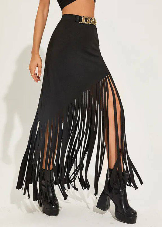 Women Black Tassel Punk Style Sexy Maxi Skirts