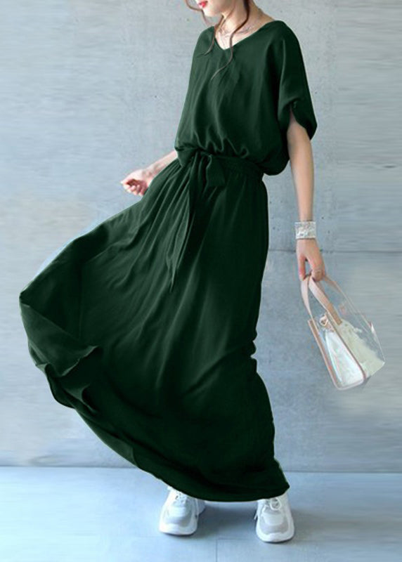 Women Black Tie Waist Exra Large Hem Cotton Dresses Summer