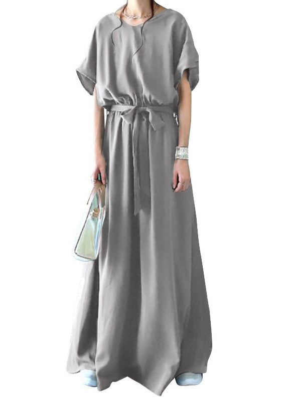 Women Black Tie Waist Exra Large Hem Cotton Dresses Summer