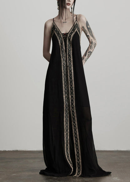 Women Black Tunic Patchwork Lace Cami Dress Summer