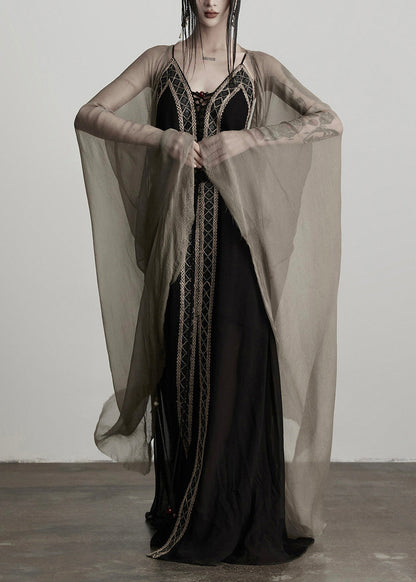 Women Black Tunic Patchwork Lace Cami Dress Summer