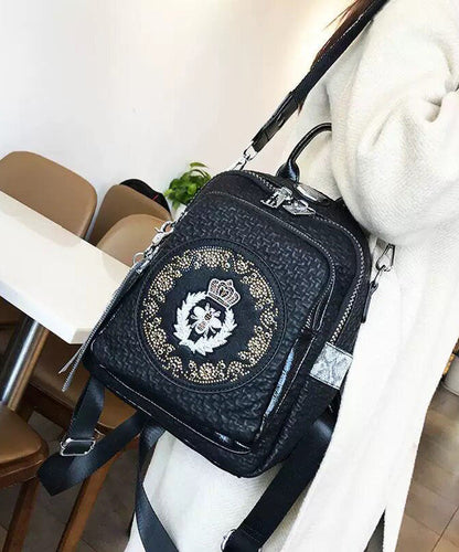 Women Black Zircon Large Capacity Calf Leather Backpack Bag