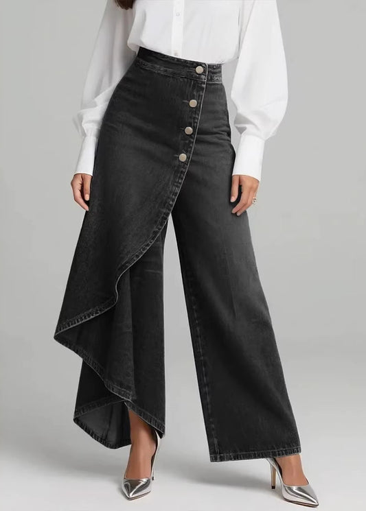 Women Blue Asymmetrical Patchwork Denim Pants Spring