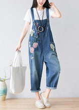Load image into Gallery viewer, Women Blue Embroidered Cotton Denim Jumpsuits Spring