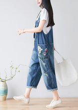Load image into Gallery viewer, Women Blue Embroidered Cotton Denim Jumpsuits Spring
