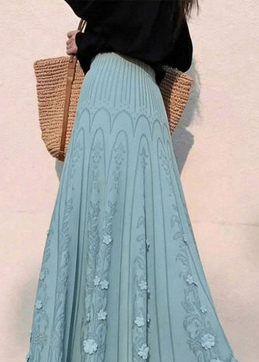Women Blue Floral Elastic Waist A Line Skirts