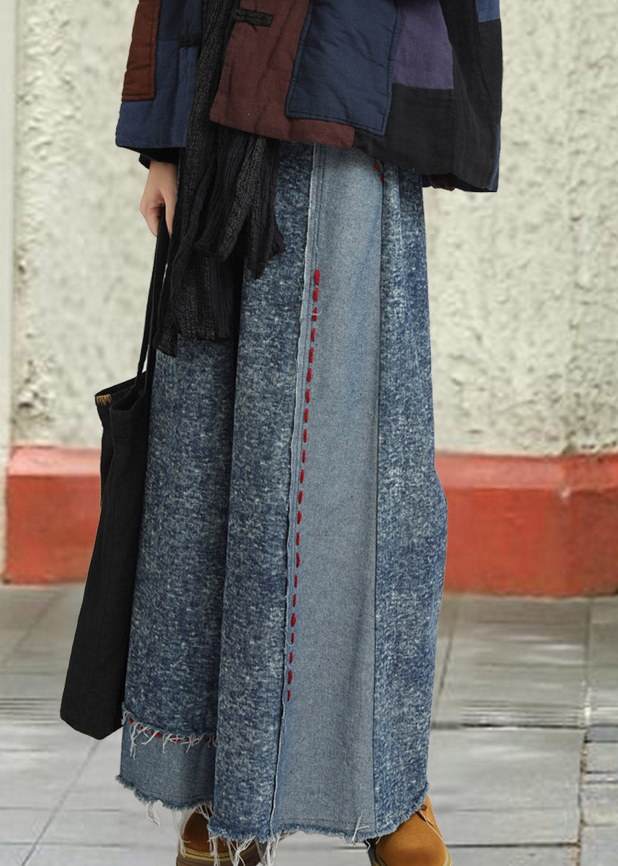 Women Blue High Waist Patchwork Wide Leg Jeans