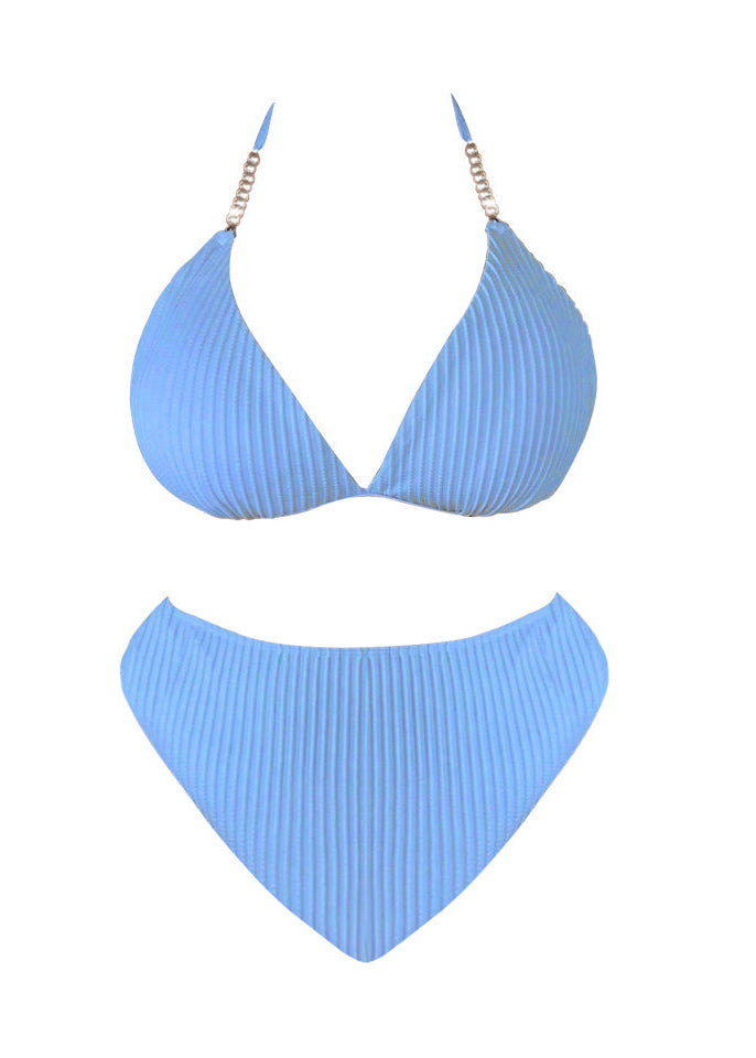 Women Blue Lace Up Plus Size Polyester Swimwear Set