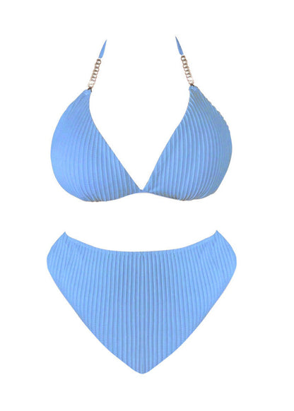 Women Blue Lace Up Plus Size Polyester Swimwear Set