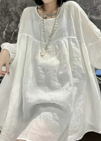Women Blue O-Neck Lace Up Oversized  Shirt Tops Summer