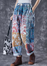 Load image into Gallery viewer, Women Blue Oversized Print Denim Harem Pants Fall
