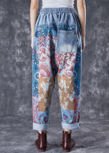 Load image into Gallery viewer, Women Blue Oversized Print Denim Harem Pants Fall