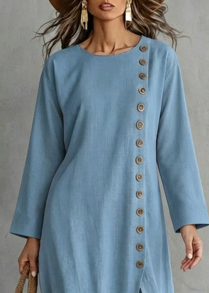 Women Blue Oversized Single Breasted Cotton Women Sets 2 Pieces Fall