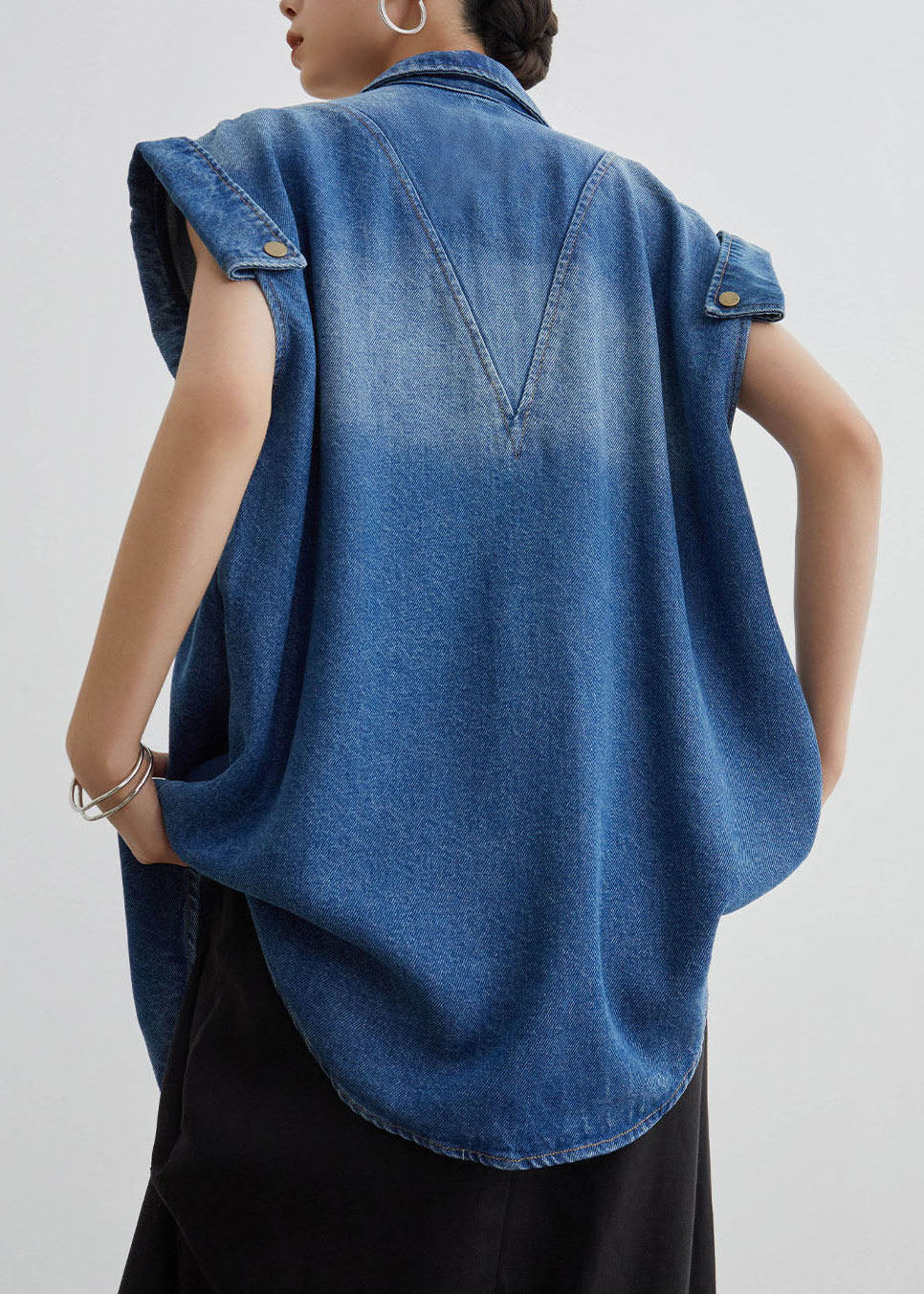 Women Blue Peter Pan Collar Button Denim Shirt Coat Summer
