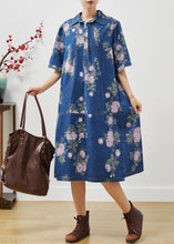 Load image into Gallery viewer, Women Blue Peter Pan Collar Print Denim Dress Summer
