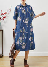 Load image into Gallery viewer, Women Blue Peter Pan Collar Print Denim Dress Summer