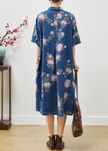 Load image into Gallery viewer, Women Blue Peter Pan Collar Print Denim Dress Summer