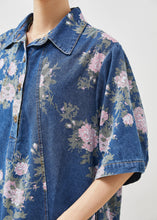 Load image into Gallery viewer, Women Blue Peter Pan Collar Print Denim Dress Summer