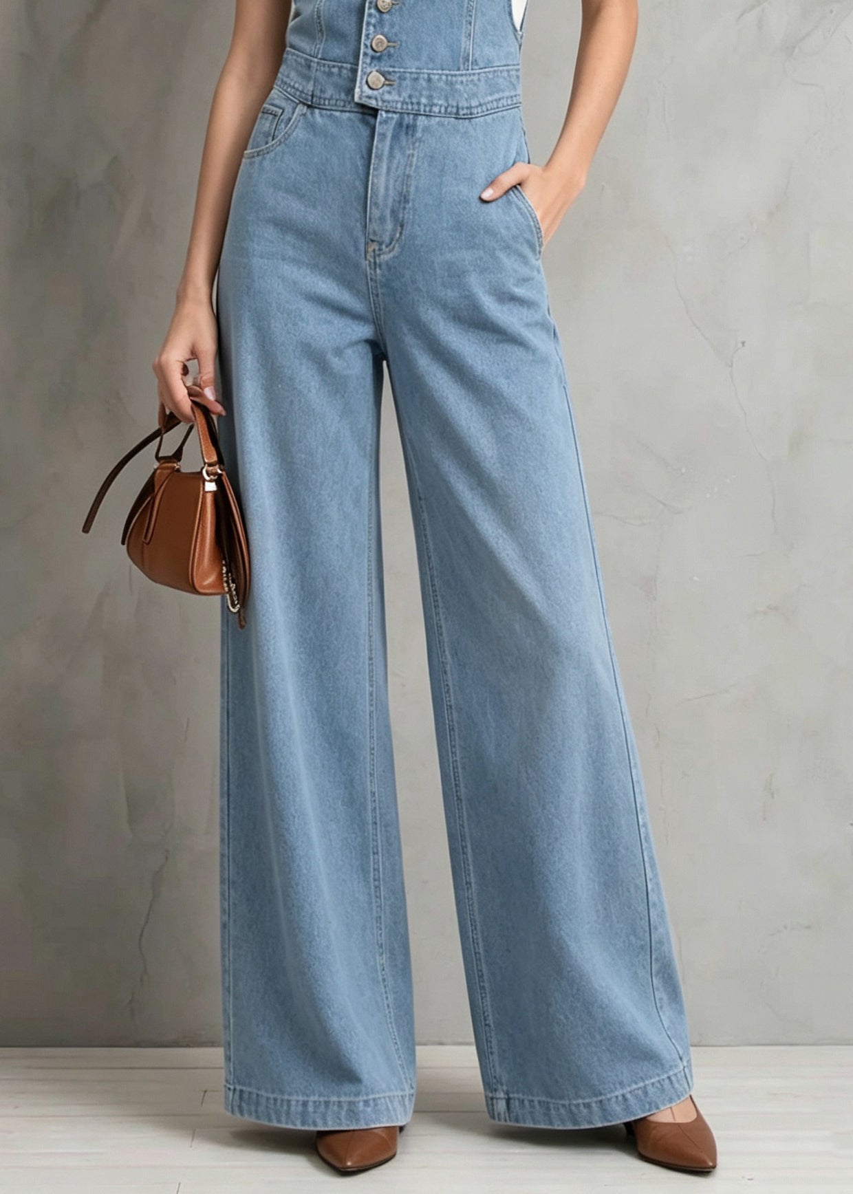 Women Blue V Neck Patchwork Denim Jumpsuit Sleeveless