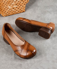 Load image into Gallery viewer, Women Brown Cowhide Leather Splicing Flat Shoes