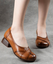 Load image into Gallery viewer, Women Brown Cowhide Leather Splicing Flat Shoes