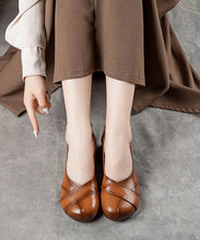 Load image into Gallery viewer, Women Brown Cowhide Leather Splicing Flat Shoes