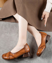 Load image into Gallery viewer, Women Brown Cowhide Leather Splicing Flat Shoes