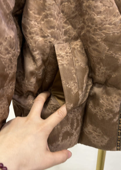 Women Brown Embroidered Jacquard Duck Down Jackets Winter