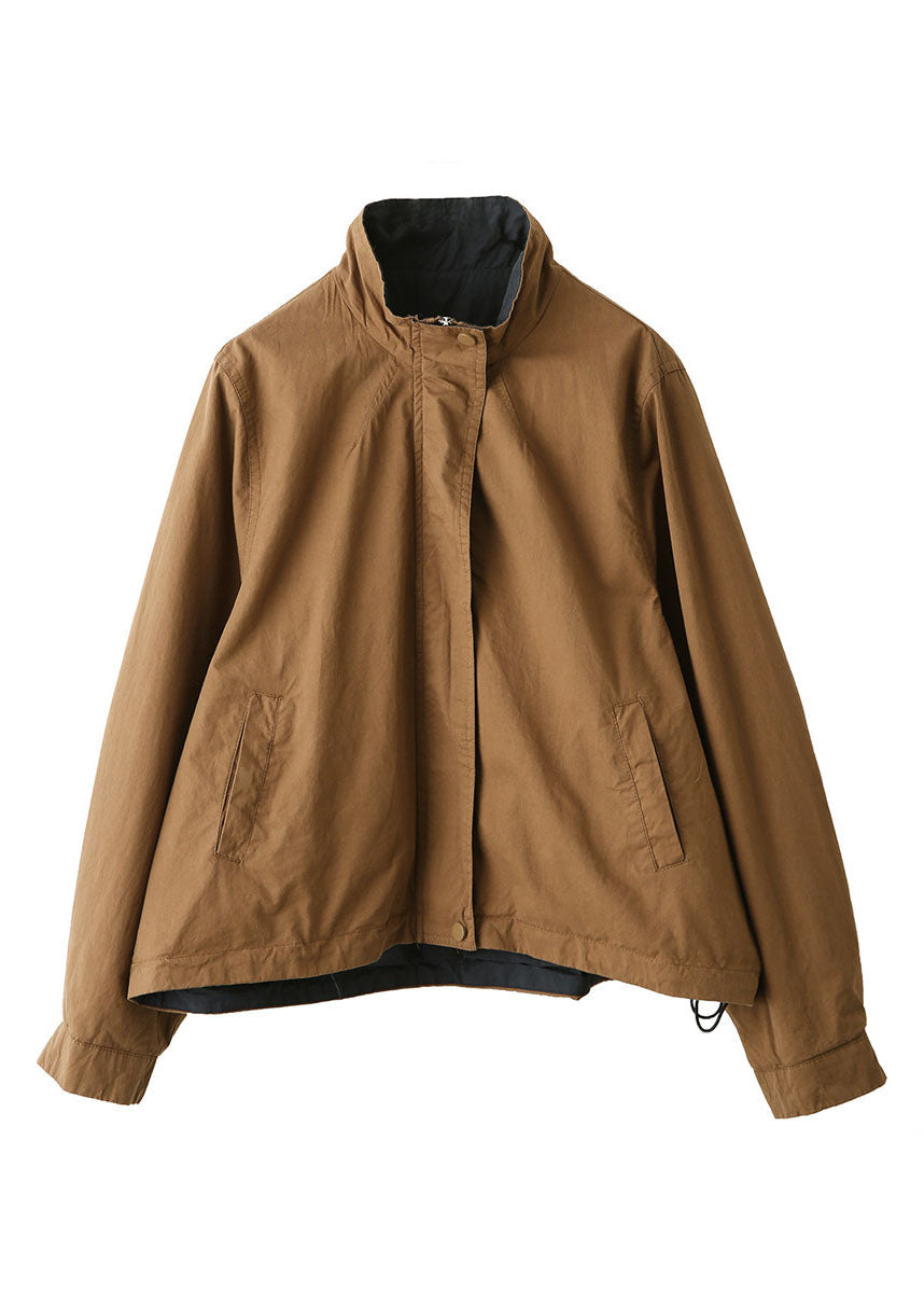 Women Brown Oversized Pockets Cotton Coat Outwear Fall