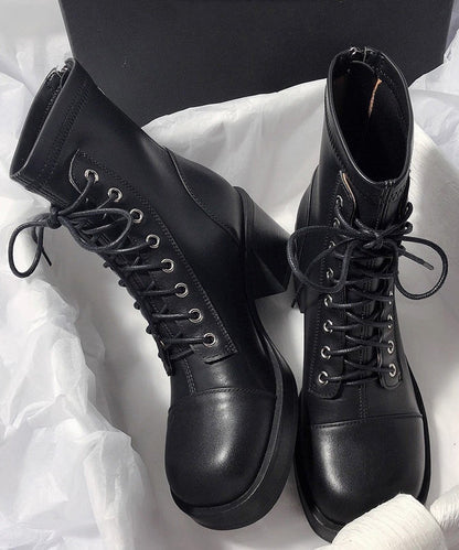 Women Brown Round Toe Lace Up Chunky Ankle Boots