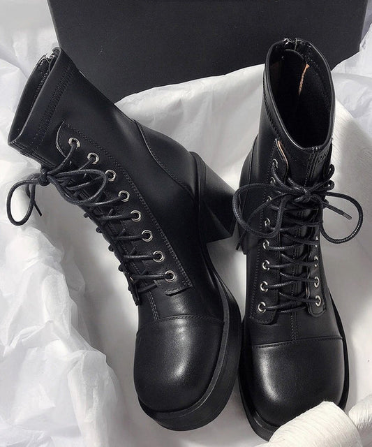 Women Brown Round Toe Lace Up Chunky Ankle Boots