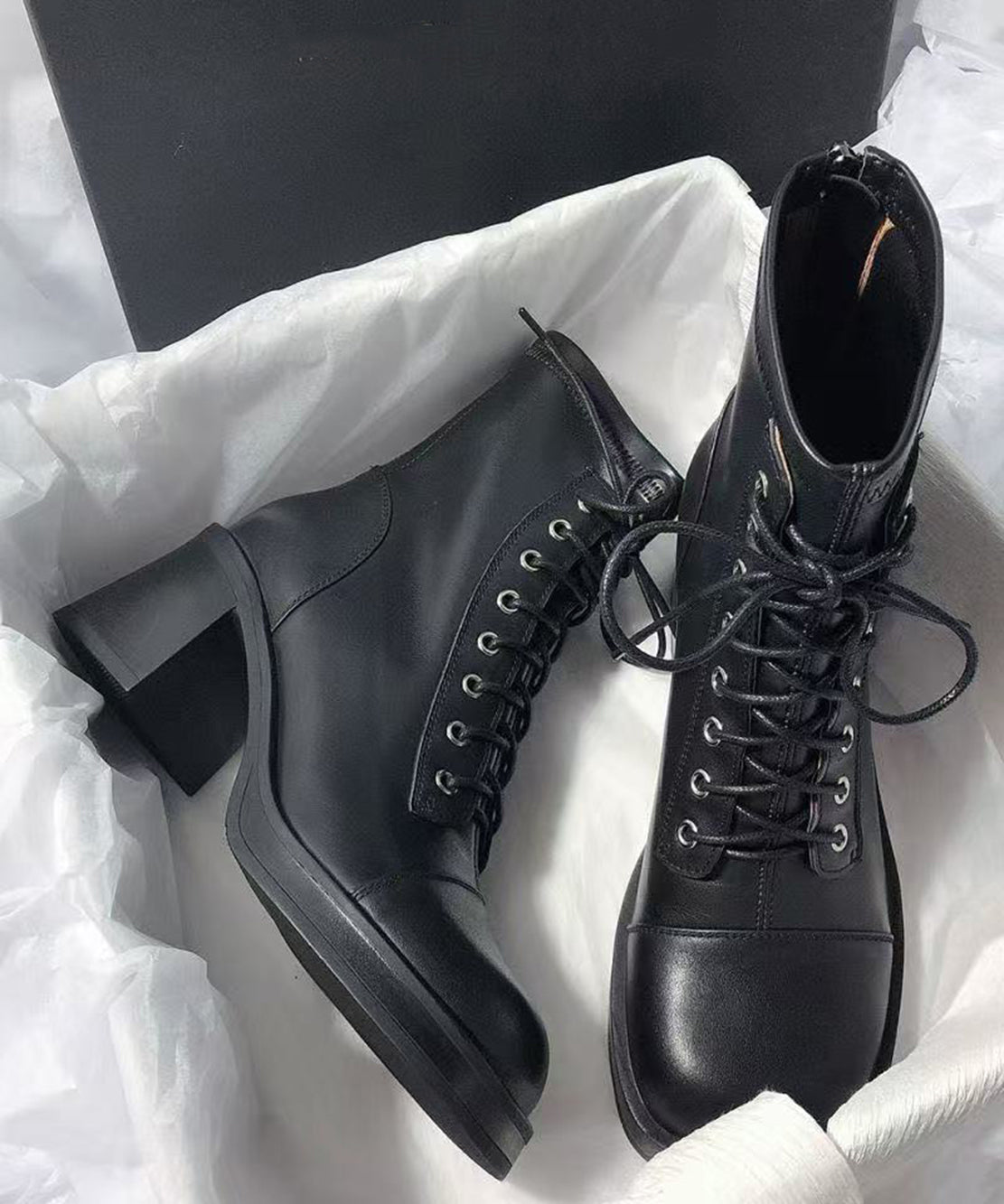 Women Brown Round Toe Lace Up Chunky Ankle Boots