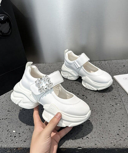 Women Buckle Strap Splicing Silver Platform Black Cowhide Leather