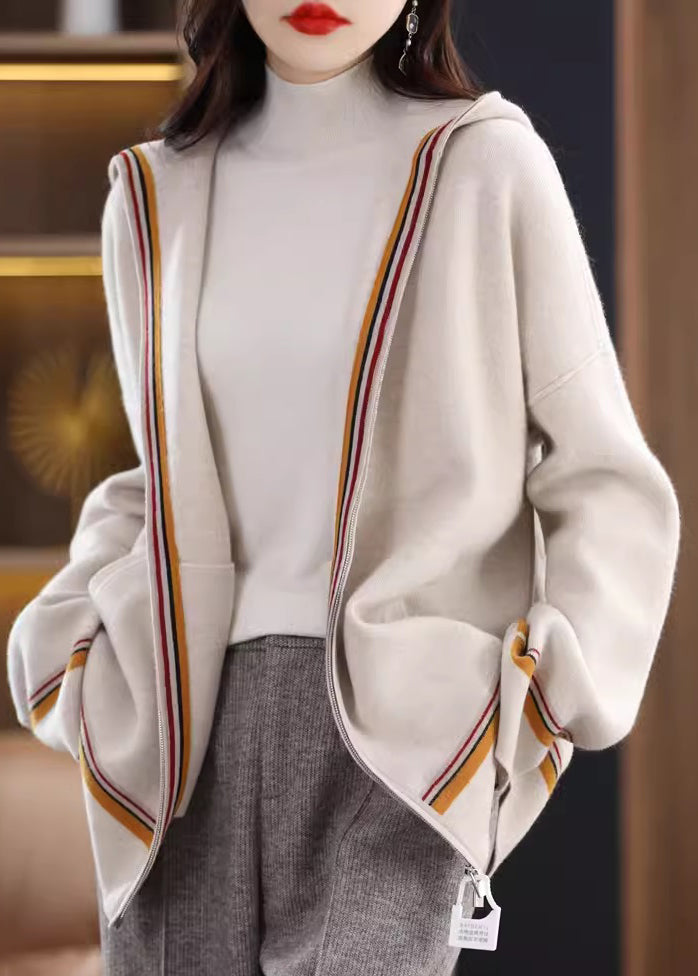 Women Camel Pockets Cashmere Hooded Cardigans Spring