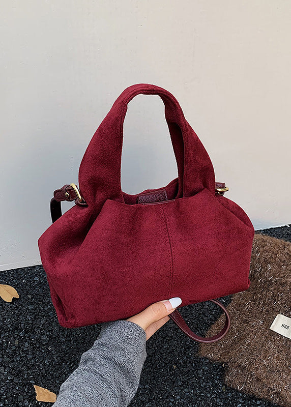 Women Camel Solid Durable Faux Suede Tote Handbag