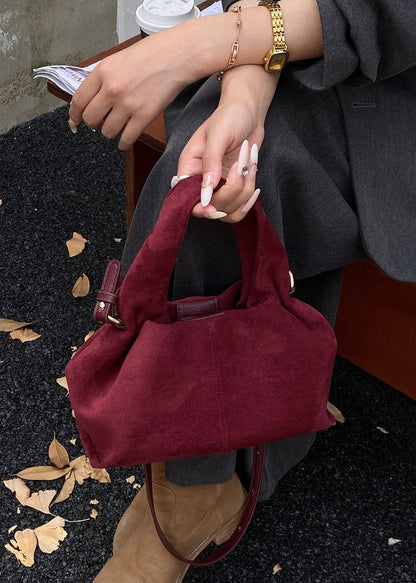 Women Camel Solid Durable Faux Suede Tote Handbag