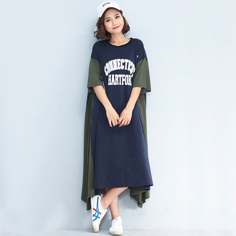 Women Casual Loose Patchwork Cotton Dresses