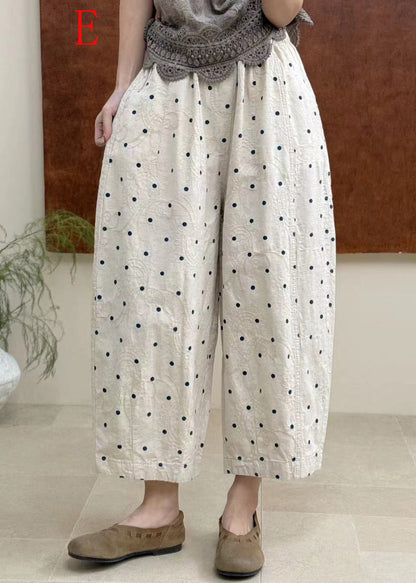 Women Casual Pockets Print Elastic Waist Cotton Pants Fall