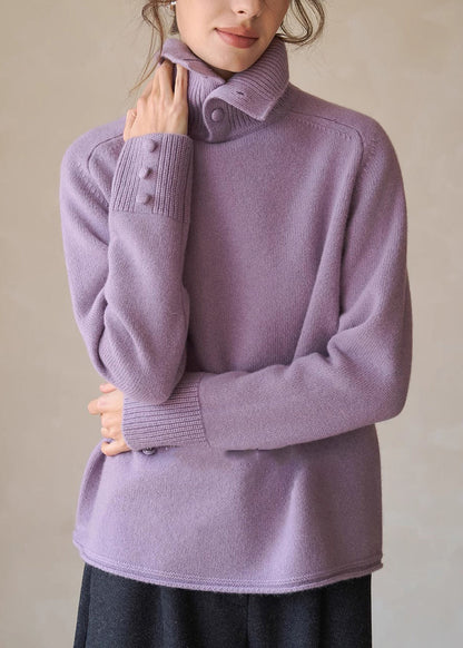 Women Charcoal Grey High Neck Warm Knit Shirts Winter