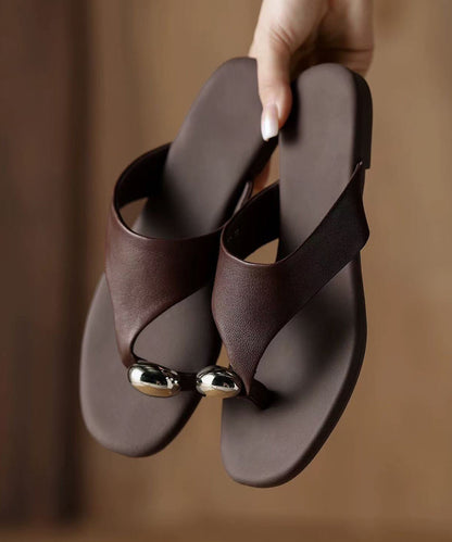 Women Chocolate Faux Leather Thong Sandals